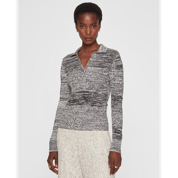 Club Monaco Mix Stitch Johnny Collar Sweater Black Womens Size Large - Picture 1 of 5